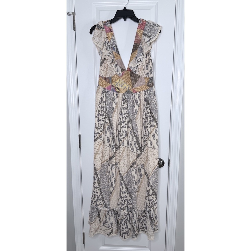 Anthropologie Let Me Be Quilted Ruffle Patchwork Maxi Dress Size Small - Picture 3 of 11